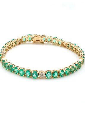 Regal Emerald 14K (Custom) Yellow Gold Diamond Accent Tennis Bracelet
